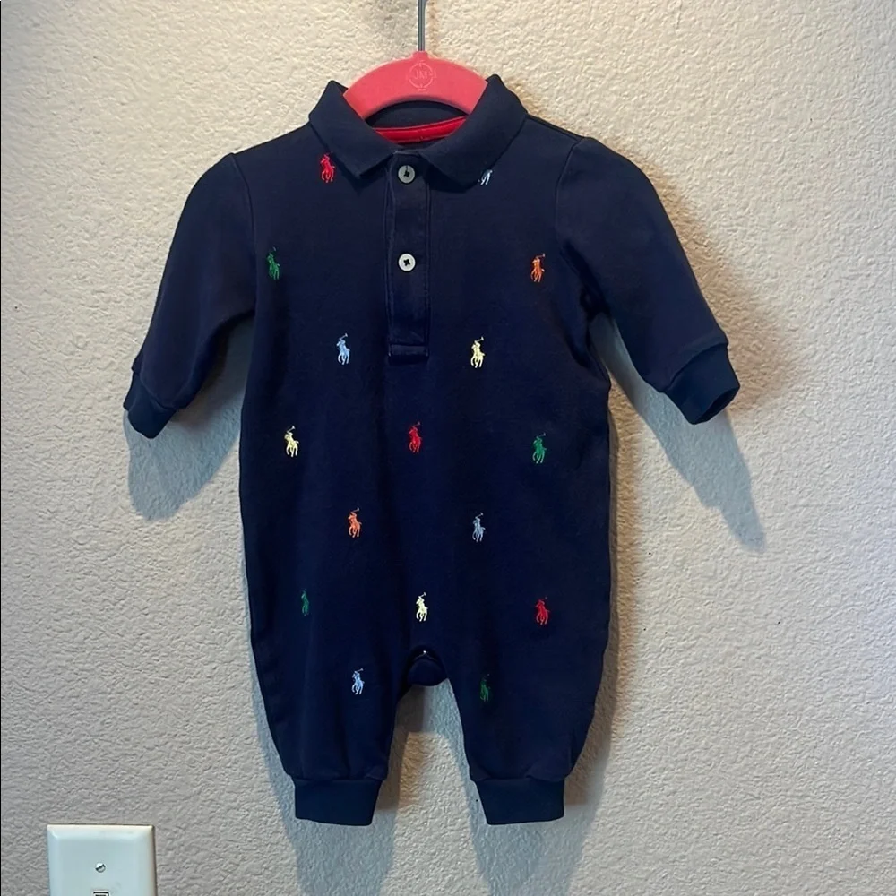 Ralph Lauren Baby Jumper Size 3 Months Navy Blue Multi color horse logo